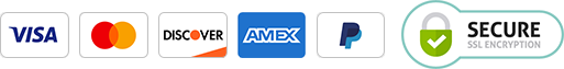 Secure Payments - Visa, Master Card, Discover, American Express, PayPal